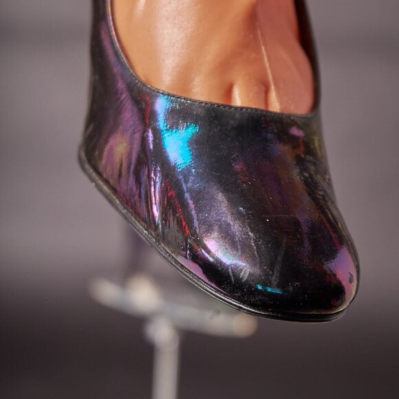 1980s Metallic Iridescent Black Pumps Heels Shoes - Picture 9 of 9